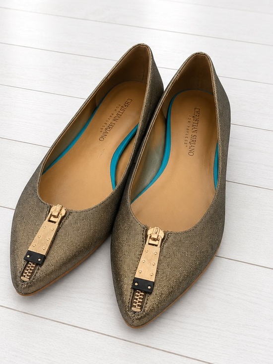 Christian Siriano Shoes - $120 Christian Siriano Metallic Gold Pointed Flats with Front Zip Detail 9M
